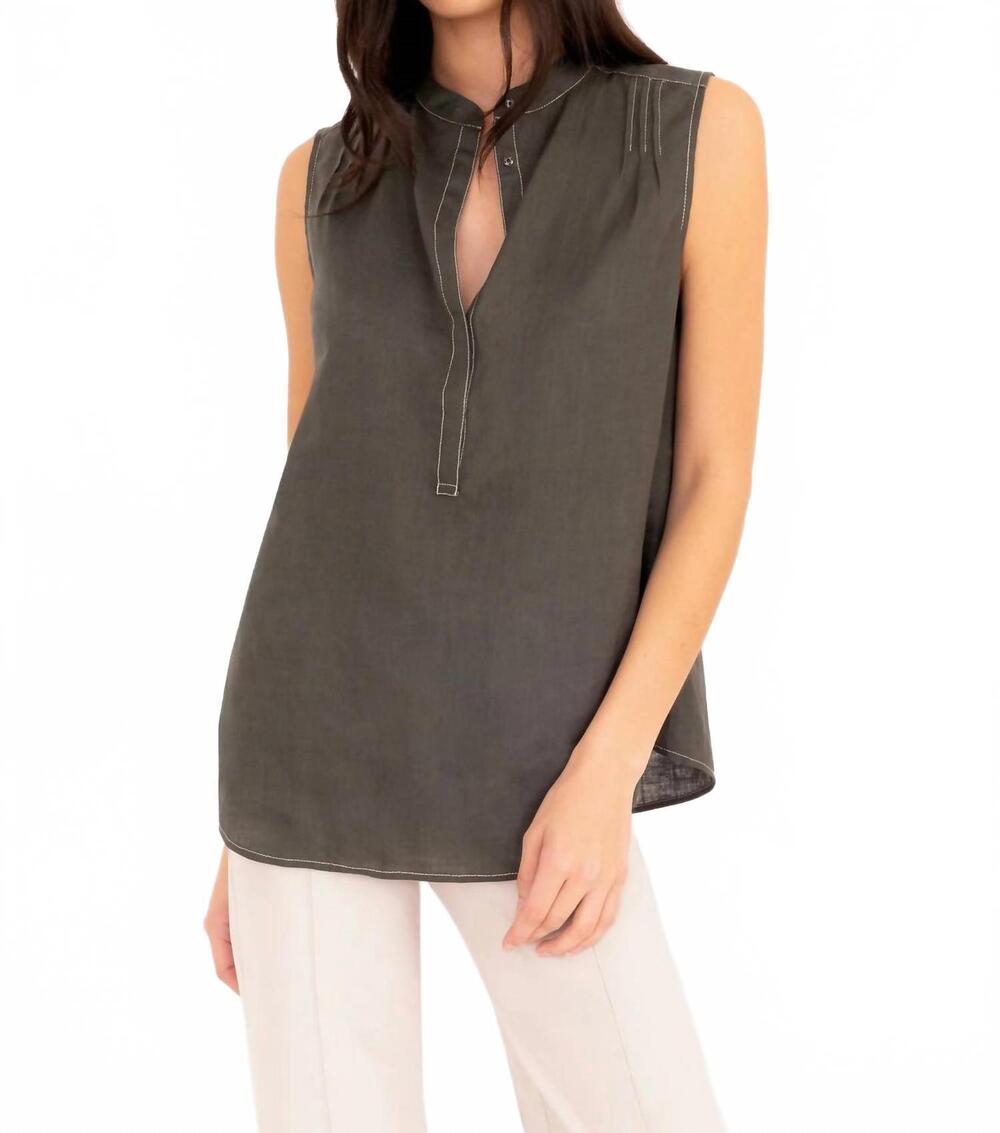 NEW ELAINE KIM dionea linen shell blouse in pine